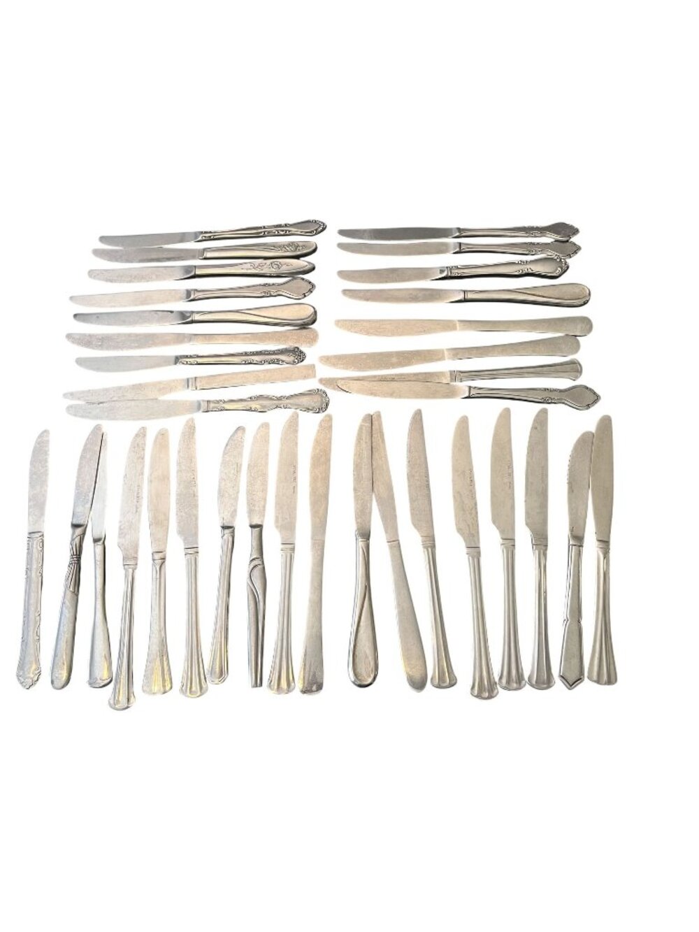 Vintage Mixed Stainless Steel Knives Set Of 30 With Various Patterns & Handles